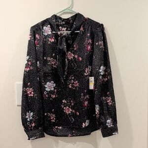 Laundry By Shelli Segal Black Floral Tie-Detail Blouse